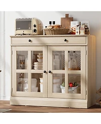 gaomon 35 Point 4 Inch Oak Sideboard Buffet Cabinet with Glass Door Modern Storage Adjustable Shelves Drawer Dining Room Kitchen