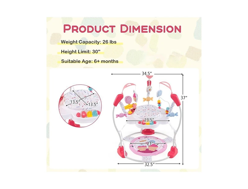 Slickblue Boys Baby Activity Center Height Adjustable Baby Bouncing Saucer with Interactive Toys-Blue