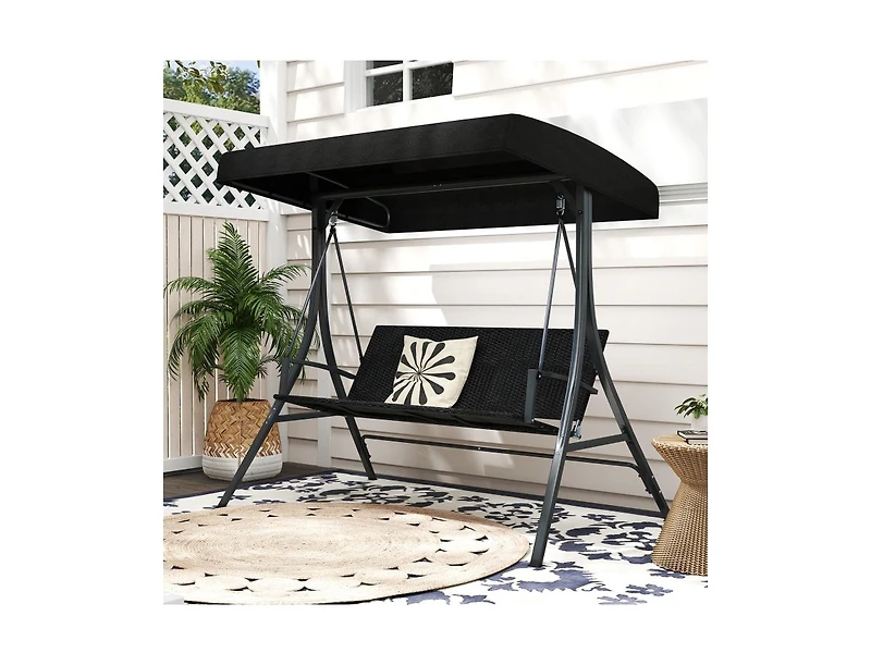 Slickblue Outdoor Canopy Swing Chair for 3 with Rattan Back