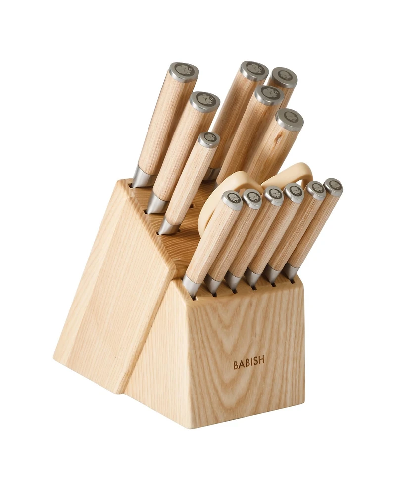 Babish High-Carbon 1.4116 German Steel 15 Piece Full Tang Forged Cutlery Kitchen Knife Block Set - Light Pakka Wood Handle