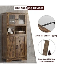 gaomon Farmhouse Freestanding Kitchen Pantry Cabinet with Glass Doors and Adjustable Shelves Cupboard, Floor Cabinet for Living Room