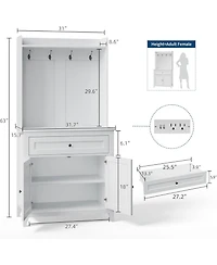 gaomon Pantry Cabinet with 4 Hooks, Kitchen Storage Cabinet with Charging Station, Coffee Bar Table for Living Room, Dining Room, 1 Large Drawer
