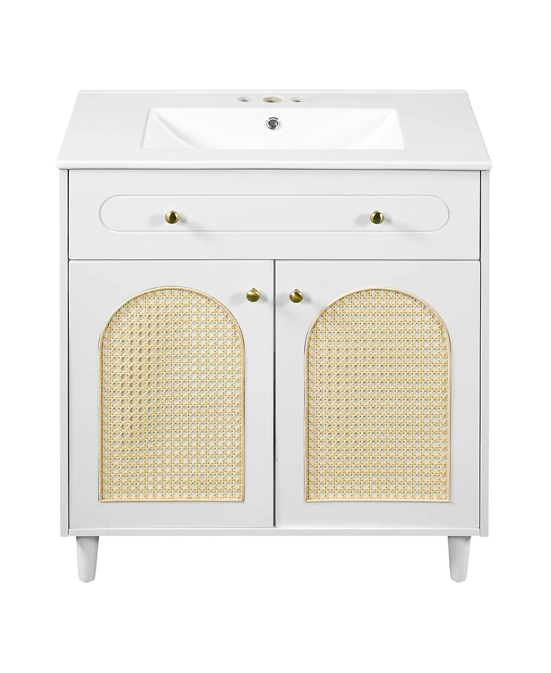 Sillysis 30 Inch Freestanding Bathroom Vanity with Sink, Solid Wood & Mdf Cabinet, Tip Drawer & Adjustable Shelf for Modern Storage