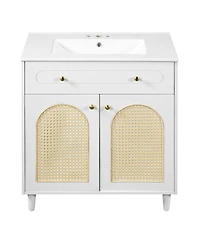 Sillysis 30 Inch Freestanding Bathroom Vanity with Sink, Solid Wood & Mdf Cabinet, Tip Drawer & Adjustable Shelf for Modern Storage