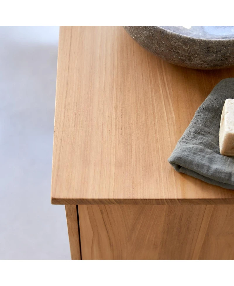 Tikamoon Solid Teak Wood Vanity Cabinet Wash Stand Adjustable Drawers Bathroom Furniture