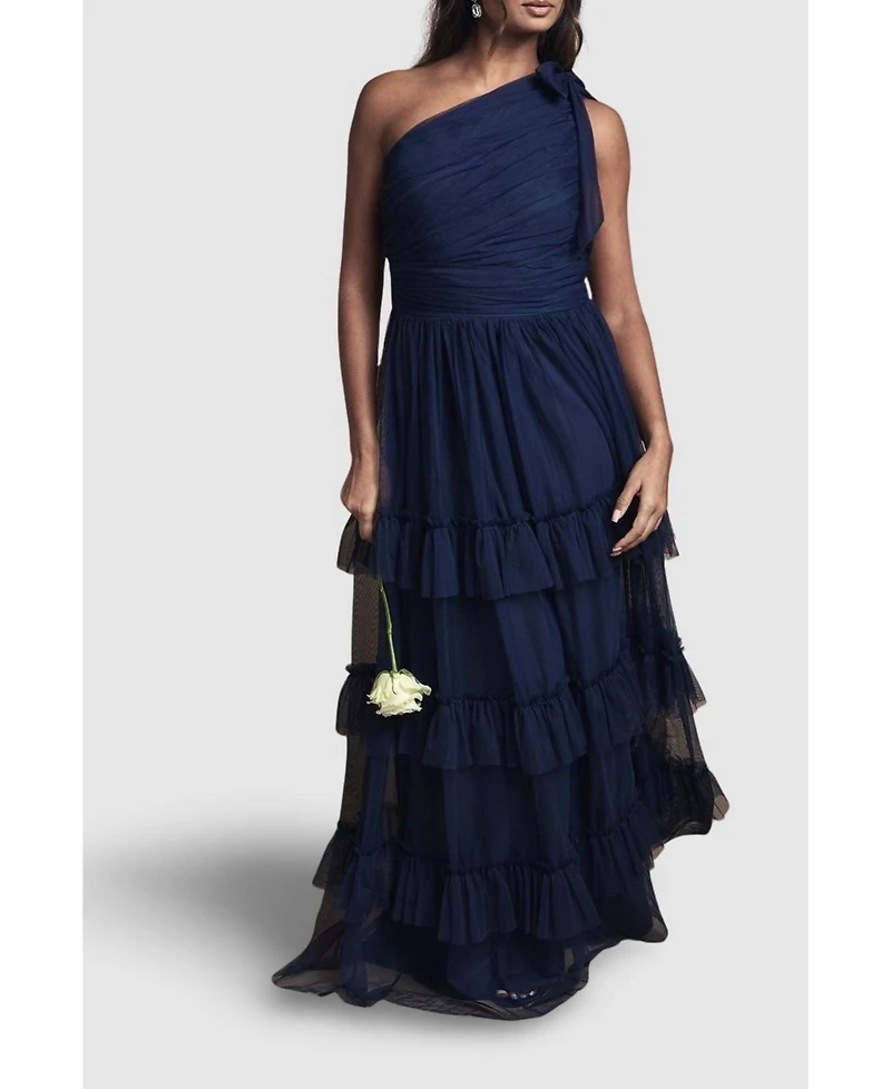 Oasis Women's Pleated One Shoulder Tiered Maxi Dress