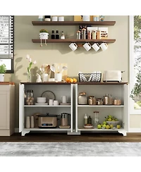 gaomon 61 Inch Modern Fluted Wood Buffet Cabinet with 4 Doors - Adjustable Shelf Storage Sideboard for Kitchen, Dining Room