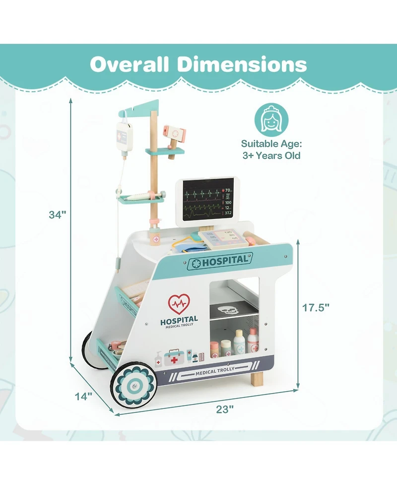 Slickblue Pretend Play Doctor Kit for Toddlers with Wooden Cart