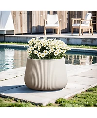LuxenHome Off Ribbed 15.55-Inch Round Planter