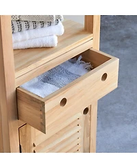 Tikamoon Bathroom Cabinets Solid Teak Wood Bathroom Cabinet Tower Storage Drawer Design 190cm