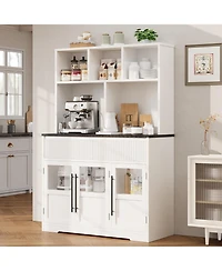 gaomon 60'' Kitchen Pantry Cabinet, Tall Pantry Cabinet with Glass Doors, Large Kitchen Hutch with Storage Drawers, Farmhouse Kitchen Cabinet