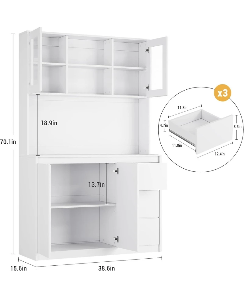 gaomon Freestanding Pantry Cabinet with 4 Doors and 3 Drawers Built in Power Hub