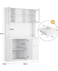 gaomon Freestanding Pantry Cabinet with 4 Doors and 3 Drawers Built in Power Hub