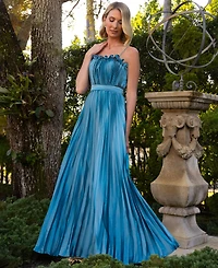 Betsy & Adam Women's Spaghetti Strap Pleated Ball Gown