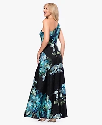 Betsy & Adam Women's One-Shoulder Burnout Print Ball Gown
