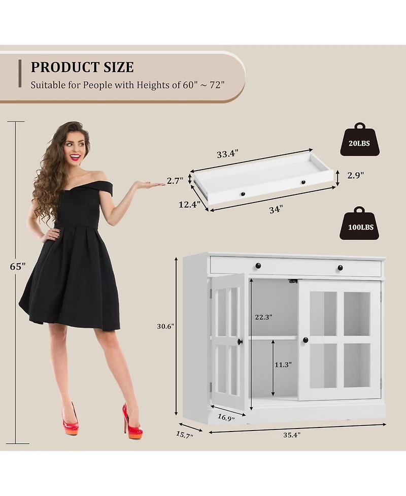 gaomon 35 Point 4 Inch Sideboard Buffet Cabinet with Glass Door Drawer Modern Storage for Dining Room Kitchen