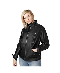 ellos Women's Zip Front Leather Jacket
