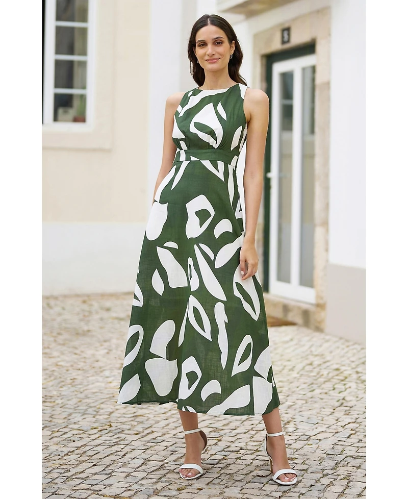 Yumi Women's Cotton Abstract Print Maxi Dress