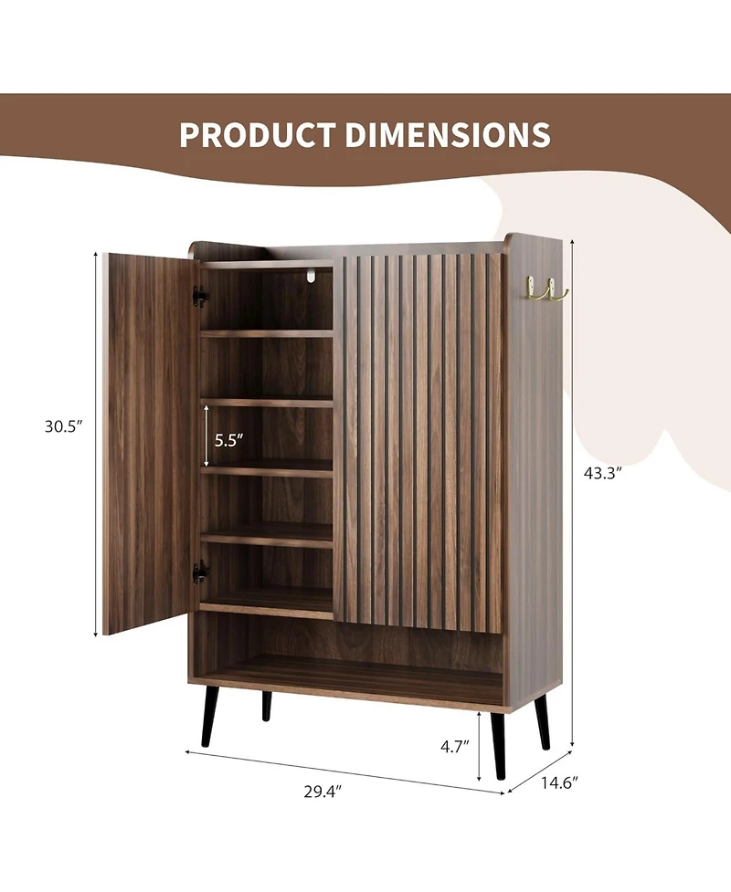 gaomon Shoe Cabinet with Doors, 6-Tier Shoe Organizer with 2 Doors & Additional Hooks for Hallway, Entryway