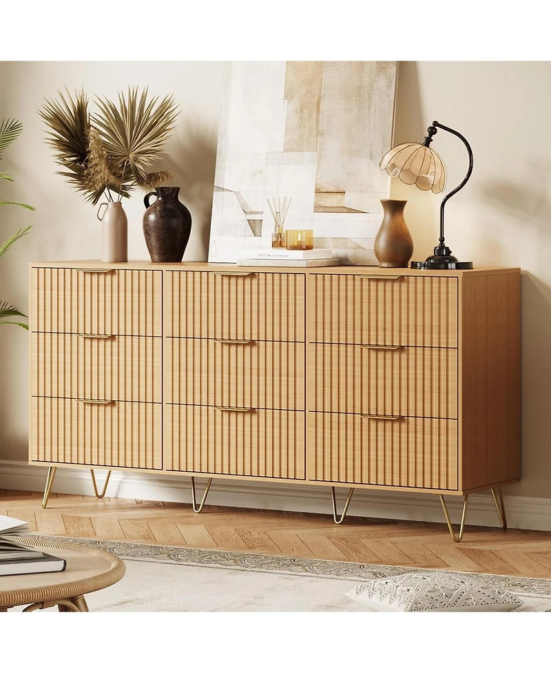 gaomon 9 Drawer Wide Wood Dresser, Clothes Storage Organizer & Tv Stand for Bedroom, Living Room
