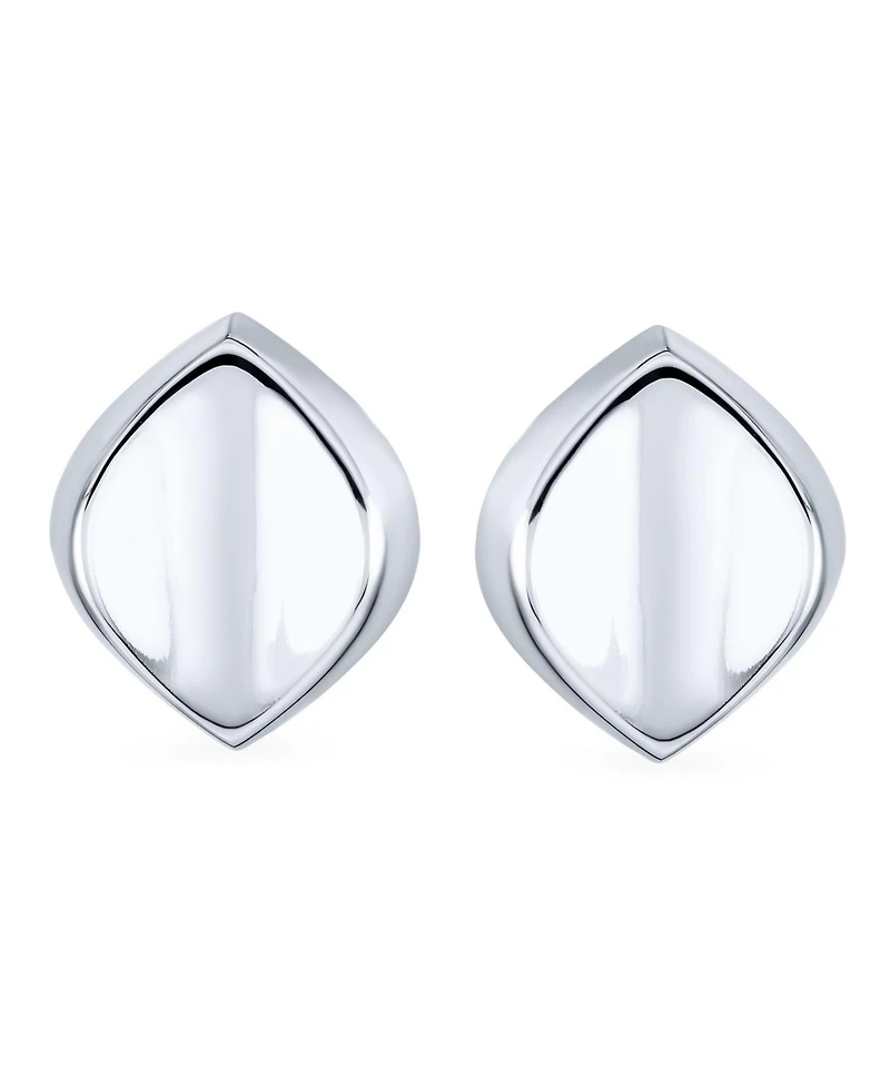 Bling Jewelry Modern Oval Concave Clip On Earrings .925 Sterling Silver Non Pierced Ears