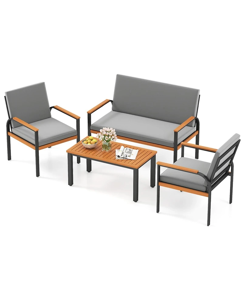 Gymax 4 Piece Outdoor Furniture Set w/Coffee Table Loveseat & 2 Single Chairs for Porch