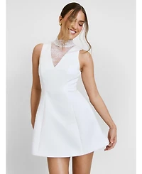 Six Stories Women's Lace High Neck A-line Mini Dress