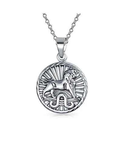 Bling Jewelry Astrology Zodiac Symbol Leo Sign Medallion Pendant Necklace .925 Sterling Silver