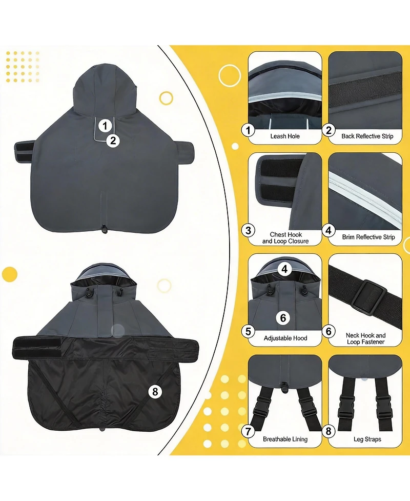 Aronkl Waterproof Windproof Dog Rain Jacket with Hood for Active Breeds - Breathable Mesh Lining