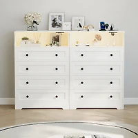 gaomon 4-Drawer Wooden Dresser with Led Lights & Charging Station, Modern Nightstand Chest for Bedroom