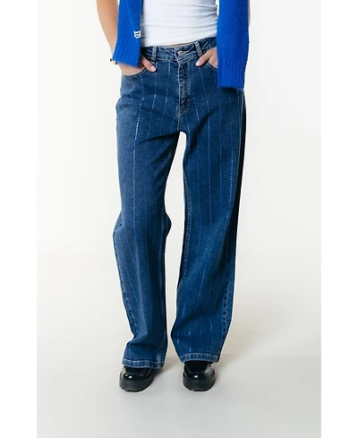 Colourful Rebel Women's Gaias Rhinestones High Rise Wide Leg Denim Pants