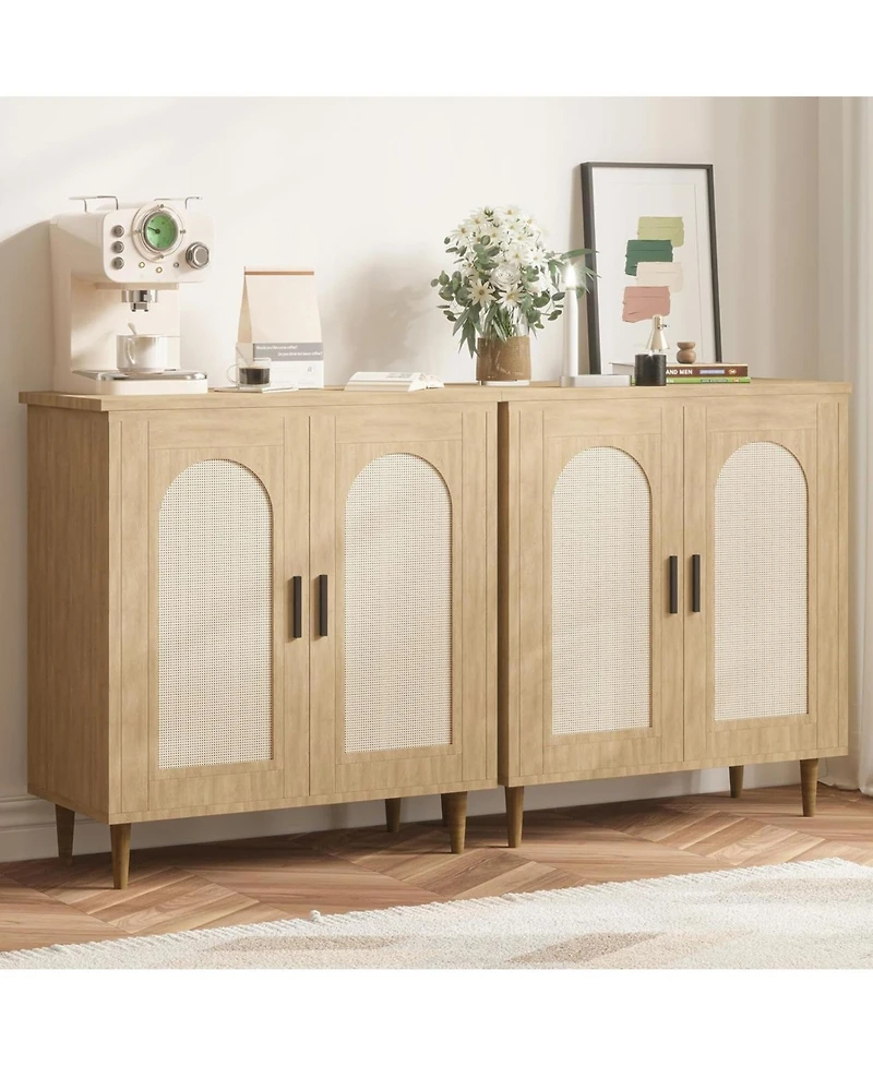 gaomon Rattan Sideboard with Solid Wood Base, Buffet and Storage Cabinet with Ample Space for Living Room, Dinning Room, Hallway and Entryway