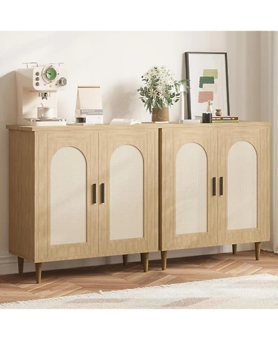 gaomon Rattan Sideboard with Solid Wood Base, Buffet and Storage Cabinet with Ample Space for Living Room, Dinning Room, Hallway and Entryway