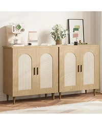 gaomon Rattan Sideboard with Solid Wood Base, Buffet and Storage Cabinet with Ample Space for Living Room, Dinning Room, Hallway and Entryway