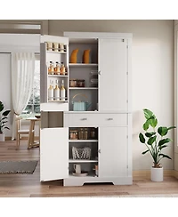 gaomon Kitchen Pantry Cabinet with Drawer, Doors and Shelves, Wood Farmhouse Storage Cabinet, Large Storage Cupboard for Living Room
