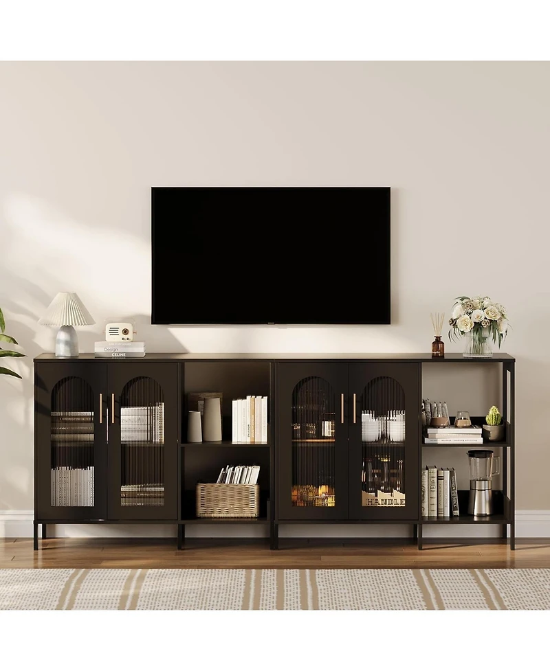 gaomon Sideboard Buffet Cabinet with Storage , Wooden Storage Cabinets with Glass Doors, Two Golden Metal Handles