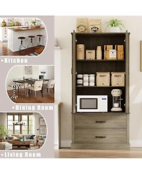 gaomon Kitchen Pantry Cabinet, Barn Door Kitchen Cabinet with Barn Doors, Drawers and 2 Adjustable Shelf, Freestanding Tall Hutch for Kitchen