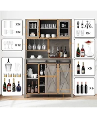gaomon Farmhouse Coffee Bar and Wine Cabinet with Sliding Barn Doors Tall Pantry Hutch Wine and Glass Rack
