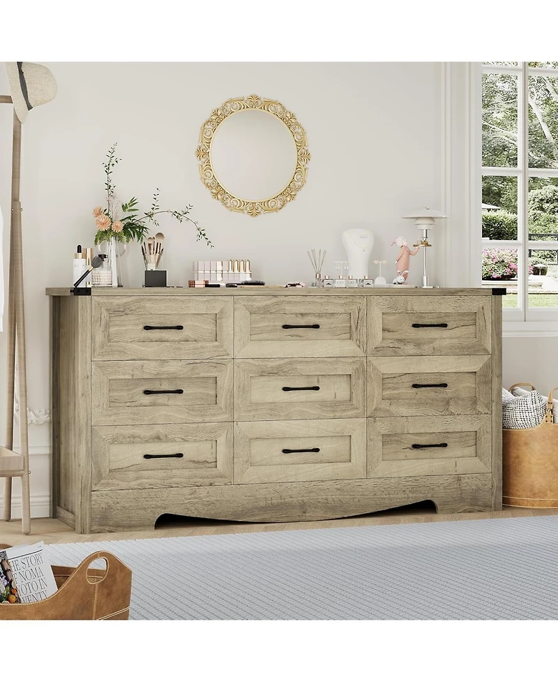 gaomon Drawer Dresser for Bedroom, Farmhouse Tall Wooden Chest of Drawers with Mid Century Modern Style