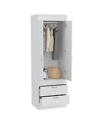 Flynama Lisboa Armoire with Hanging Rod, Double Doors, Two Spacious Drawers and Metal Handles for Bedroom Storage
