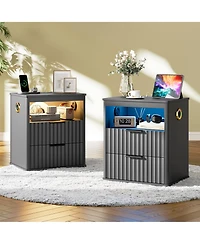 Vlrska 19.7-inch Wide Nightstand with Motion Sensor Function, Led Lights, and Wireless Charging Station