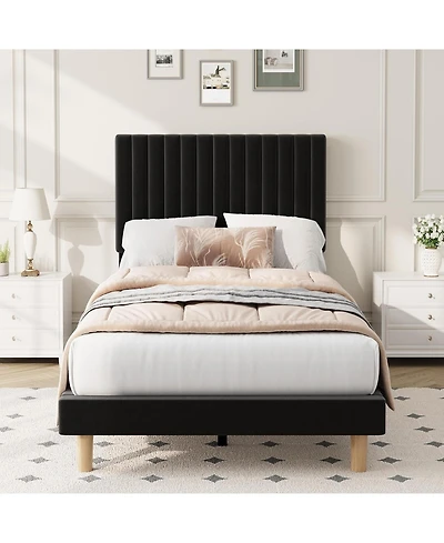 gaomon Twin Bed Frame with Adjustable Headboard, Velvet Upholstered Platform
