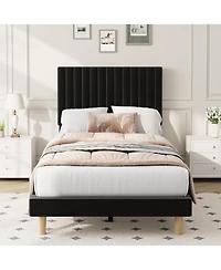gaomon Twin Bed Frame with Adjustable Headboard, Velvet Upholstered Platform