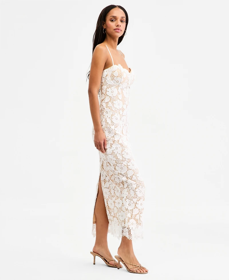 Jump Juniors' Lace Sweetheart-Neck Lace-Up-Back Midi Dress