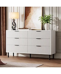gaomon Fluted 6 Drawer Dresser Wide Wood Double Dresser with Metal Legs and Handles Modern Chest for Bedroom