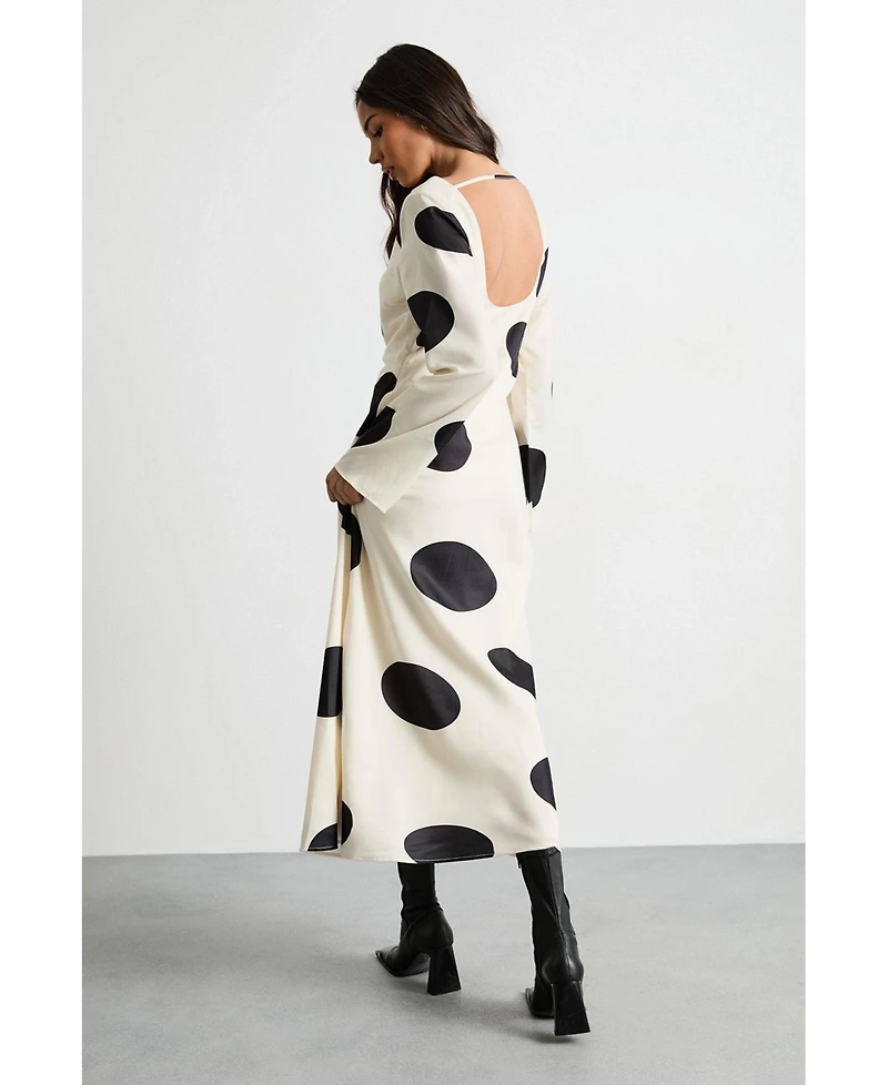 Warehouse Women's Polka Dot Scoop Back Maxi Dress