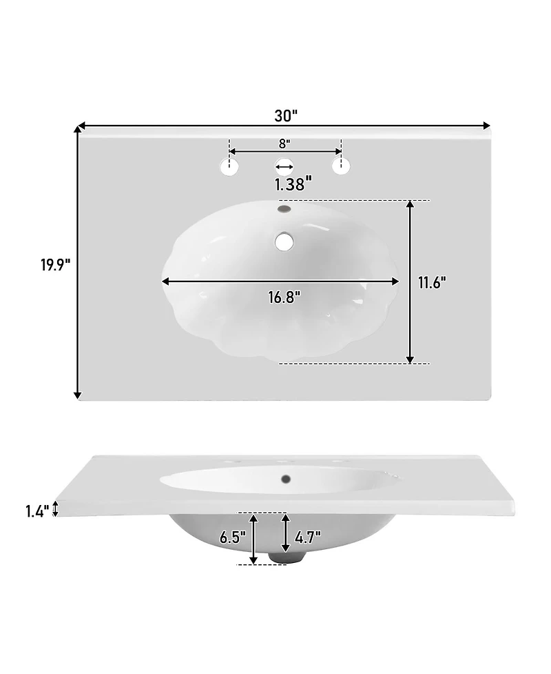 Sillysis 30 Inch Freestanding Bathroom Vanity with Seashell Resin Sink, Flip-Up Organizer & Soft Close Storage for Modern Space