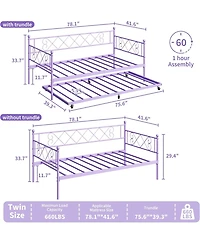 gaomon Kids Daybed with Trundle, Purple, Heart Metal Headboard, Steel Slats, Easy Assembly