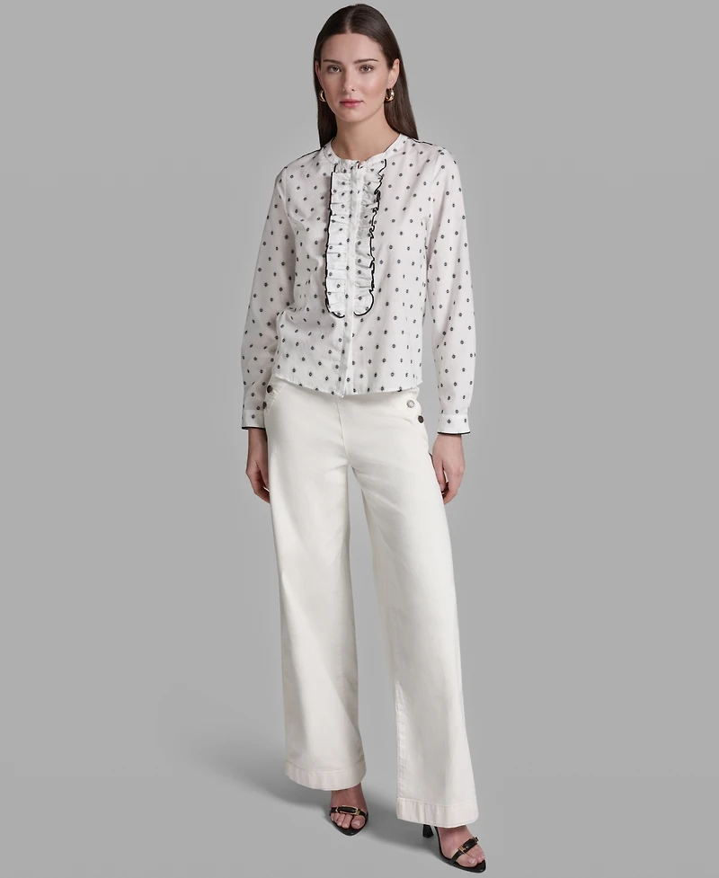 Bcbg Women's Long-Sleeve Collared Printed Top