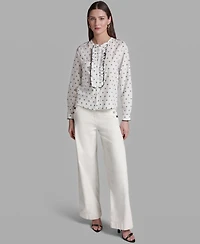 Bcbg Women's Long-Sleeve Collared Printed Top